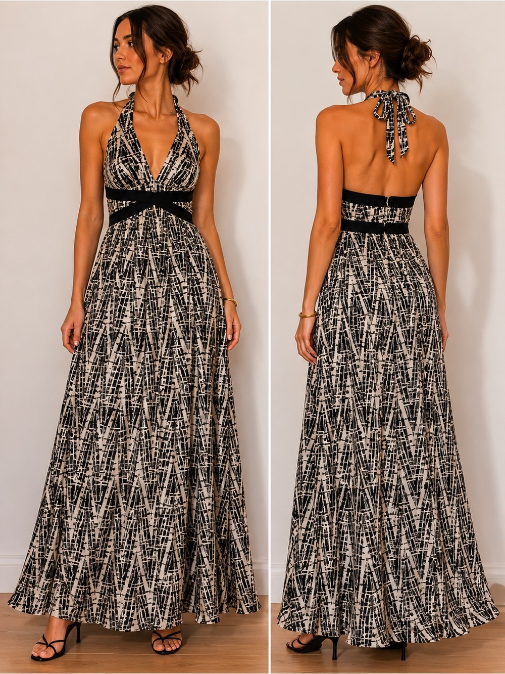 VINTAGE BCBG 100% Silk Halter Y2K Maxi Dress